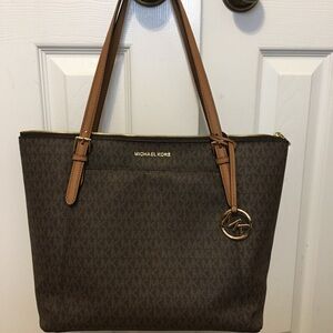 Michael Kors Brown Signature Tote with Tan Straps